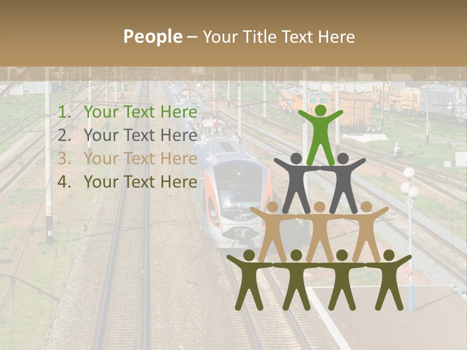 A Train Traveling Down Train Tracks Next To A Field PowerPoint Template