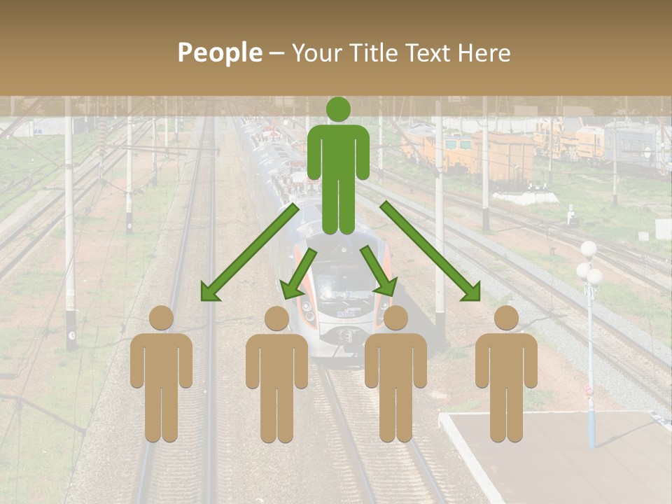 A Train Traveling Down Train Tracks Next To A Field PowerPoint Template
