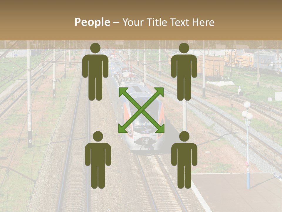 A Train Traveling Down Train Tracks Next To A Field PowerPoint Template