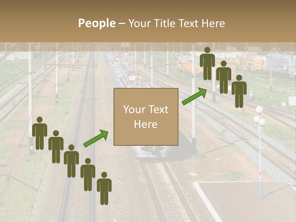 A Train Traveling Down Train Tracks Next To A Field PowerPoint Template