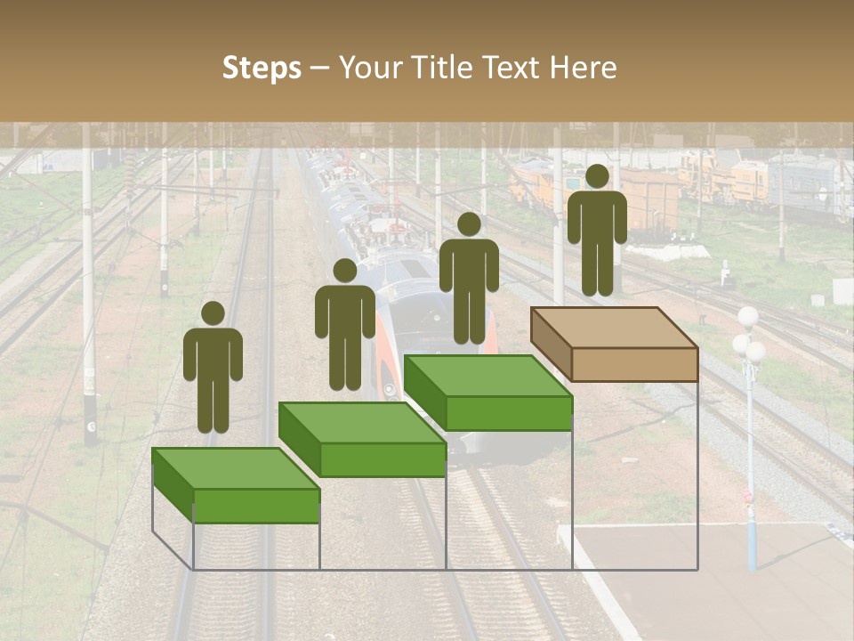 A Train Traveling Down Train Tracks Next To A Field PowerPoint Template