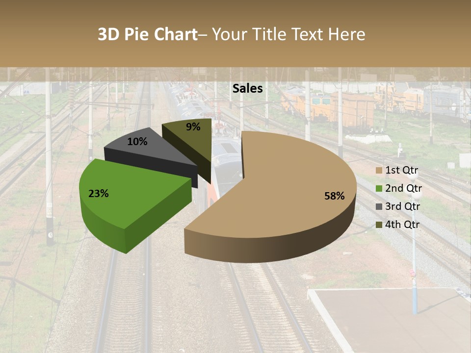 A Train Traveling Down Train Tracks Next To A Field PowerPoint Template