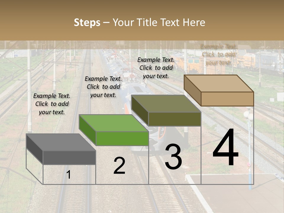 A Train Traveling Down Train Tracks Next To A Field PowerPoint Template