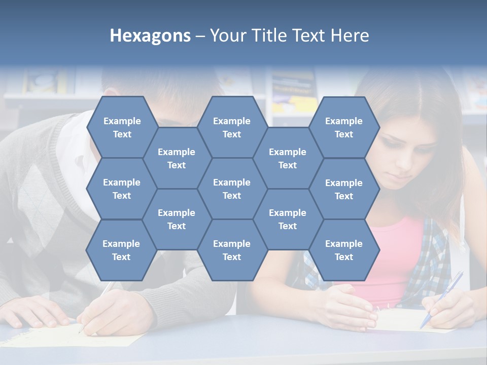 A Man And A Woman Sitting At A Table Writing PowerPoint Template