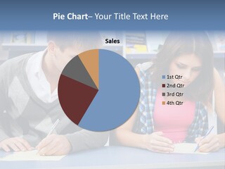 A Man And A Woman Sitting At A Table Writing PowerPoint Template