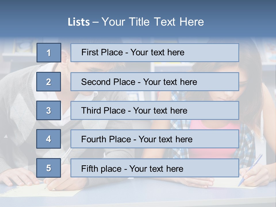 A Man And A Woman Sitting At A Table Writing PowerPoint Template