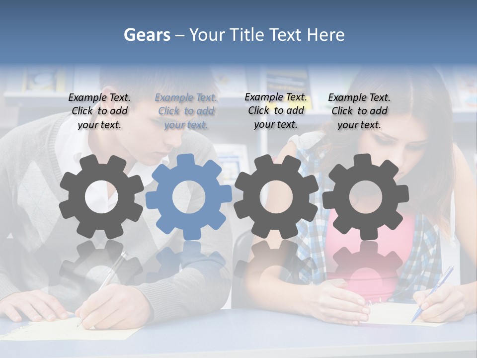 A Man And A Woman Sitting At A Table Writing PowerPoint Template