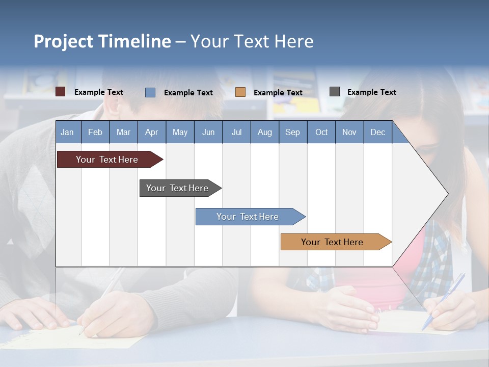 A Man And A Woman Sitting At A Table Writing PowerPoint Template