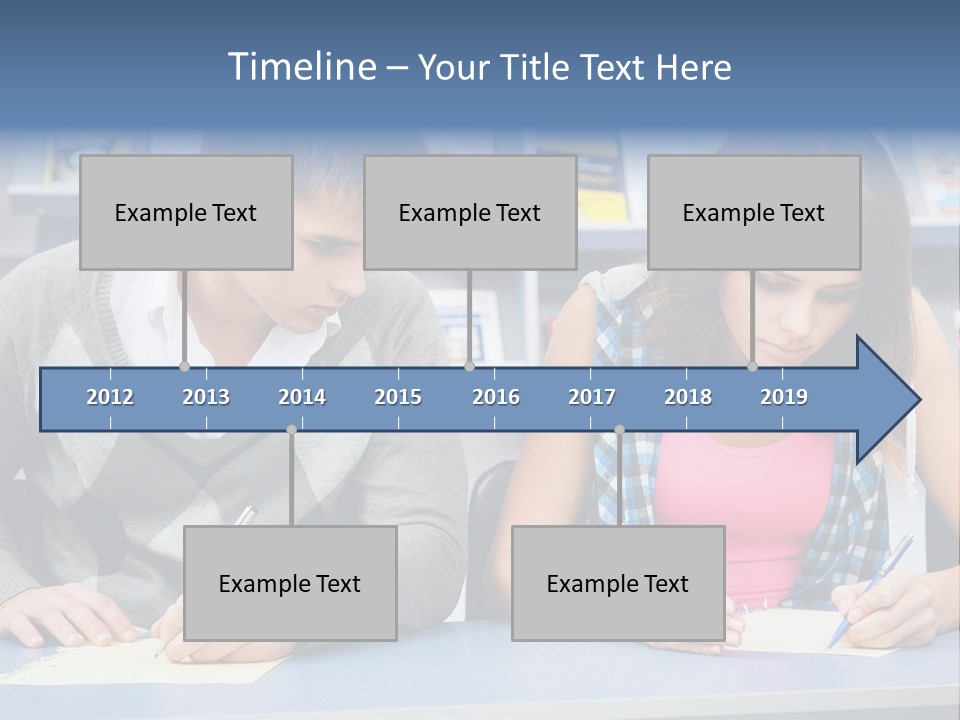 A Man And A Woman Sitting At A Table Writing PowerPoint Template