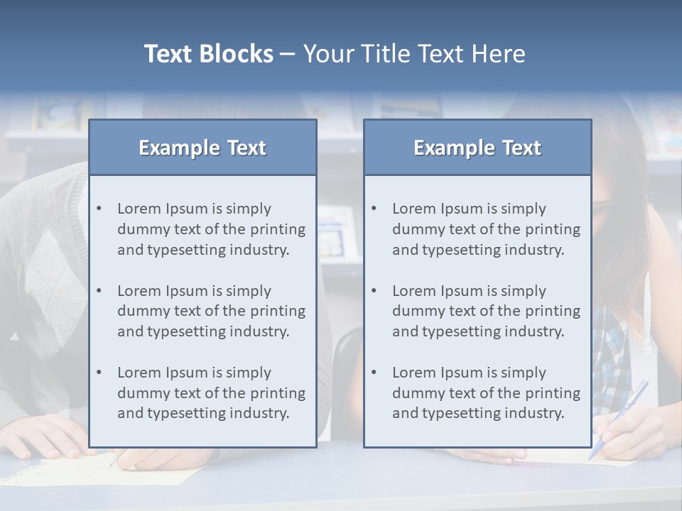 A Man And A Woman Sitting At A Table Writing PowerPoint Template