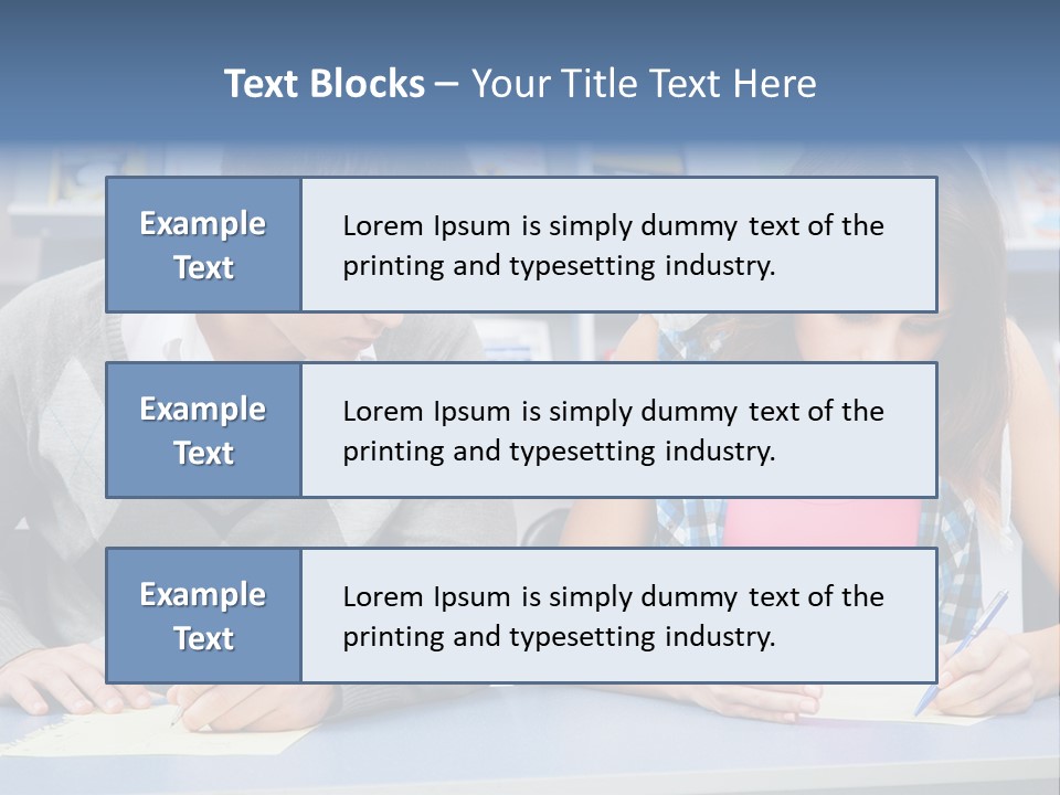 A Man And A Woman Sitting At A Table Writing PowerPoint Template