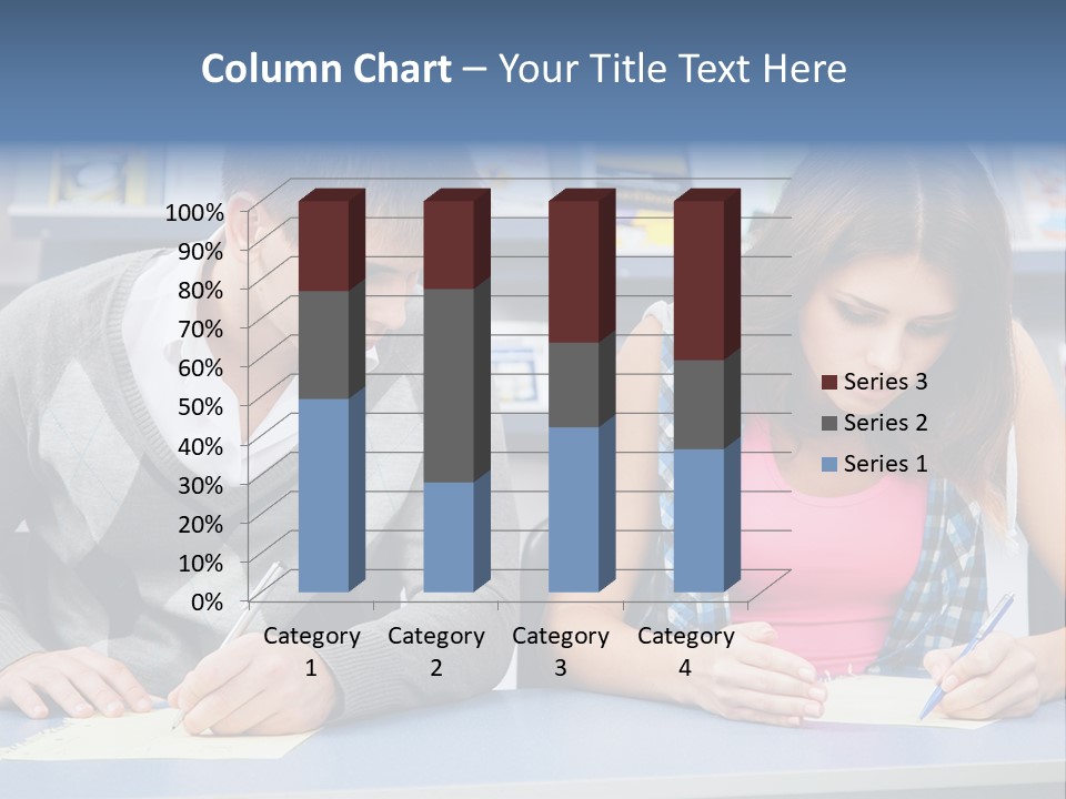 A Man And A Woman Sitting At A Table Writing PowerPoint Template