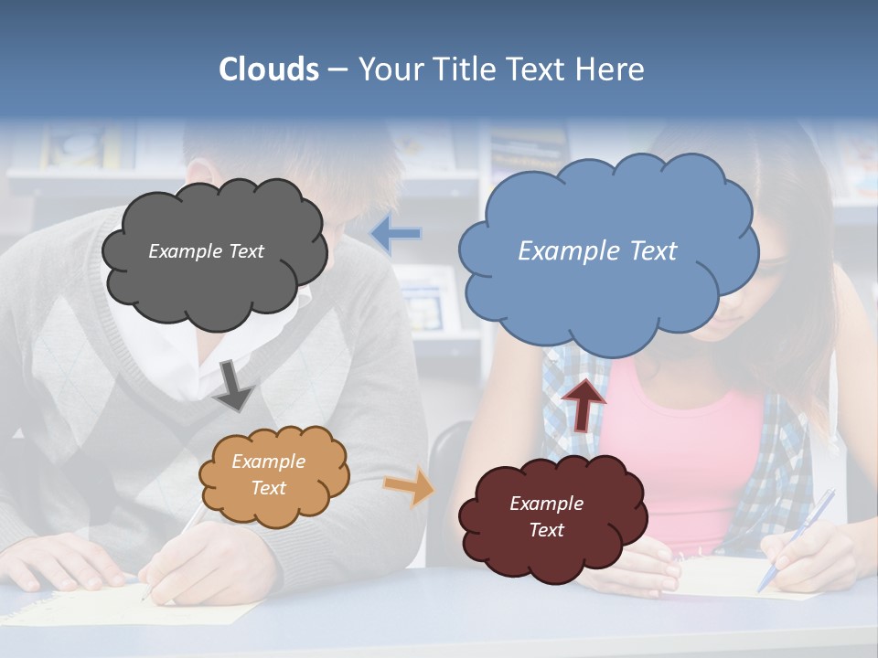 A Man And A Woman Sitting At A Table Writing PowerPoint Template