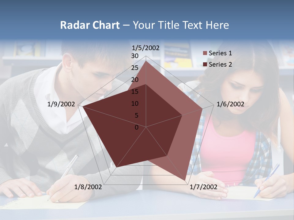 A Man And A Woman Sitting At A Table Writing PowerPoint Template