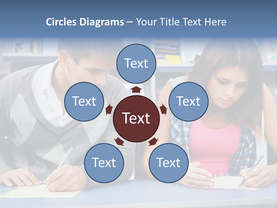 A Man And A Woman Sitting At A Table Writing PowerPoint Template