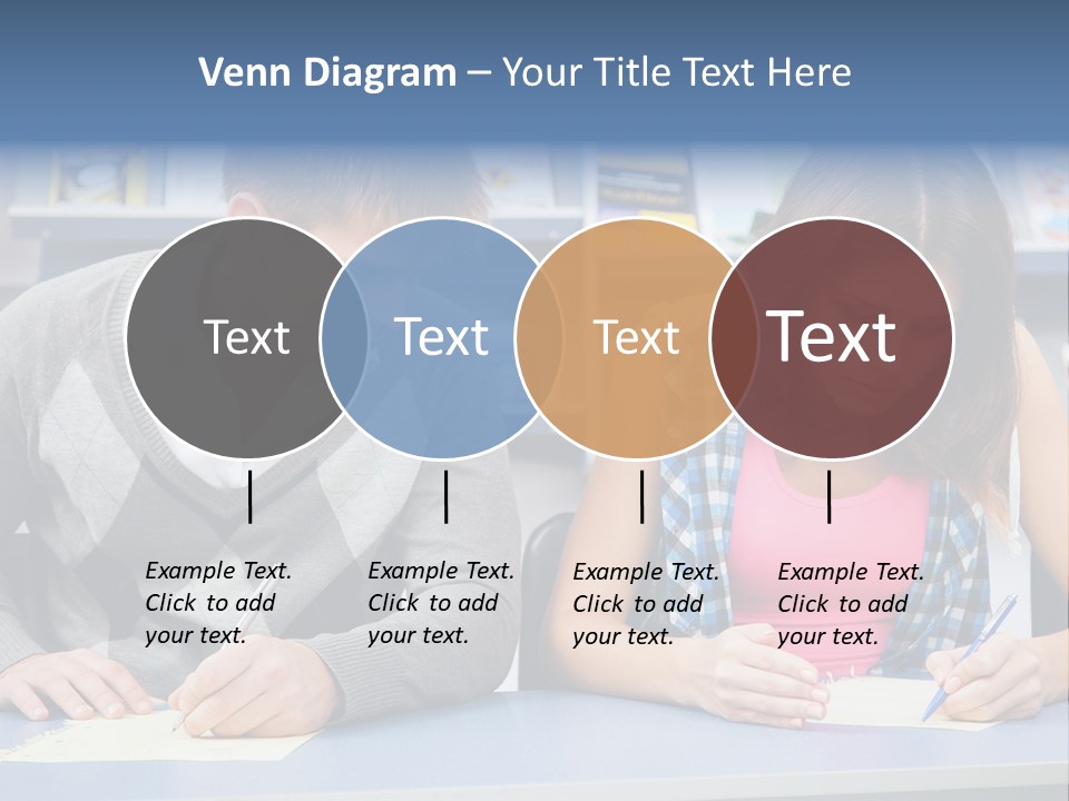 A Man And A Woman Sitting At A Table Writing PowerPoint Template