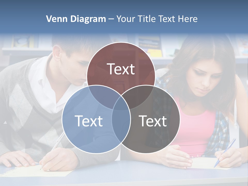 A Man And A Woman Sitting At A Table Writing PowerPoint Template