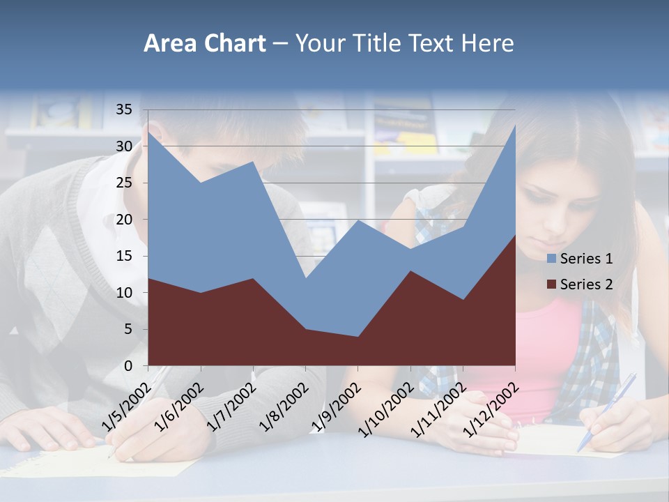A Man And A Woman Sitting At A Table Writing PowerPoint Template