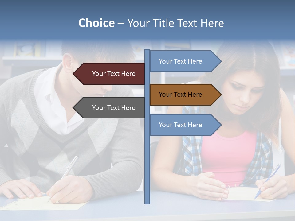 A Man And A Woman Sitting At A Table Writing PowerPoint Template