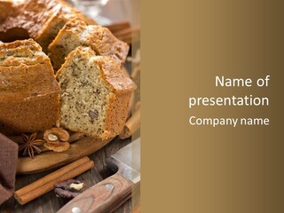 A Loaf Of Bread With Nuts On A Cutting Board PowerPoint Template