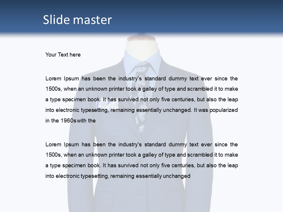 A Blue Suit And Tie On A Mannequin PowerPoint Template