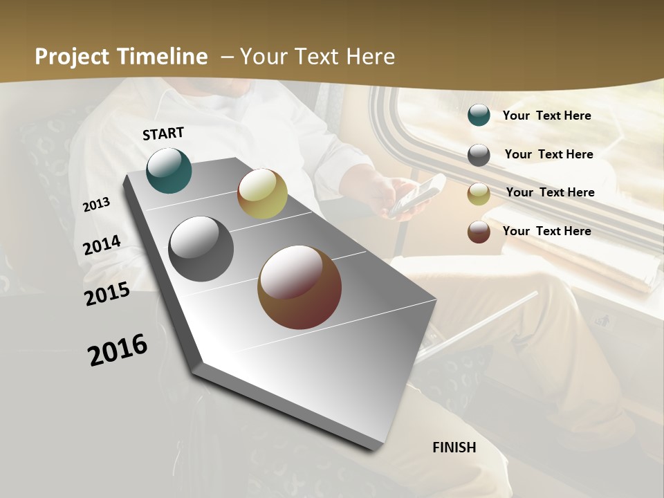 A Man Sitting On A Train Using A Laptop PowerPoint Template