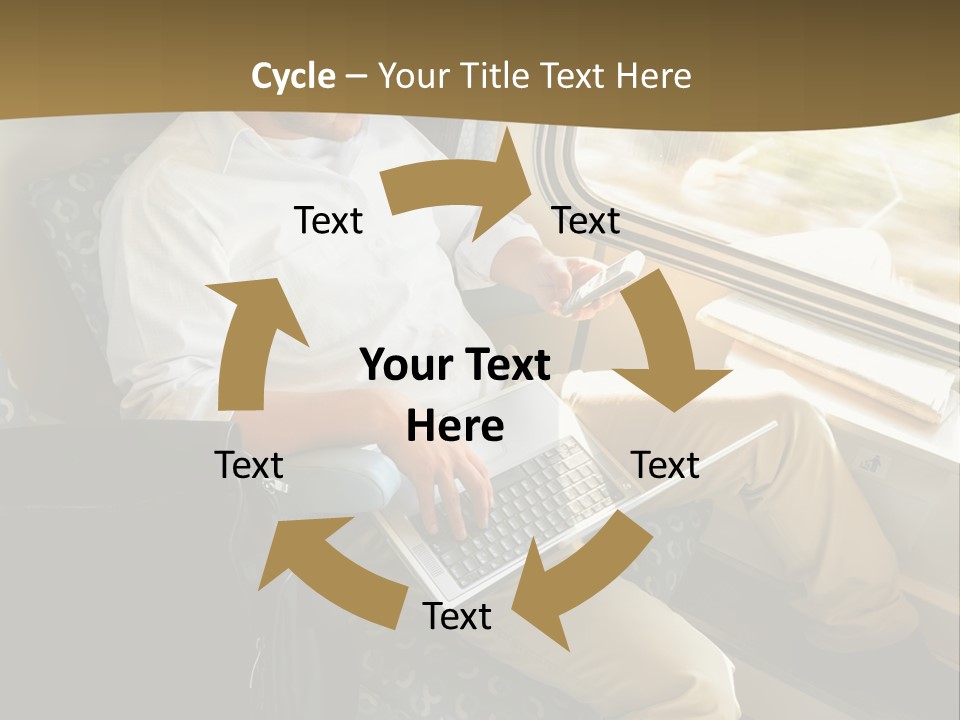 A Man Sitting On A Train Using A Laptop PowerPoint Template
