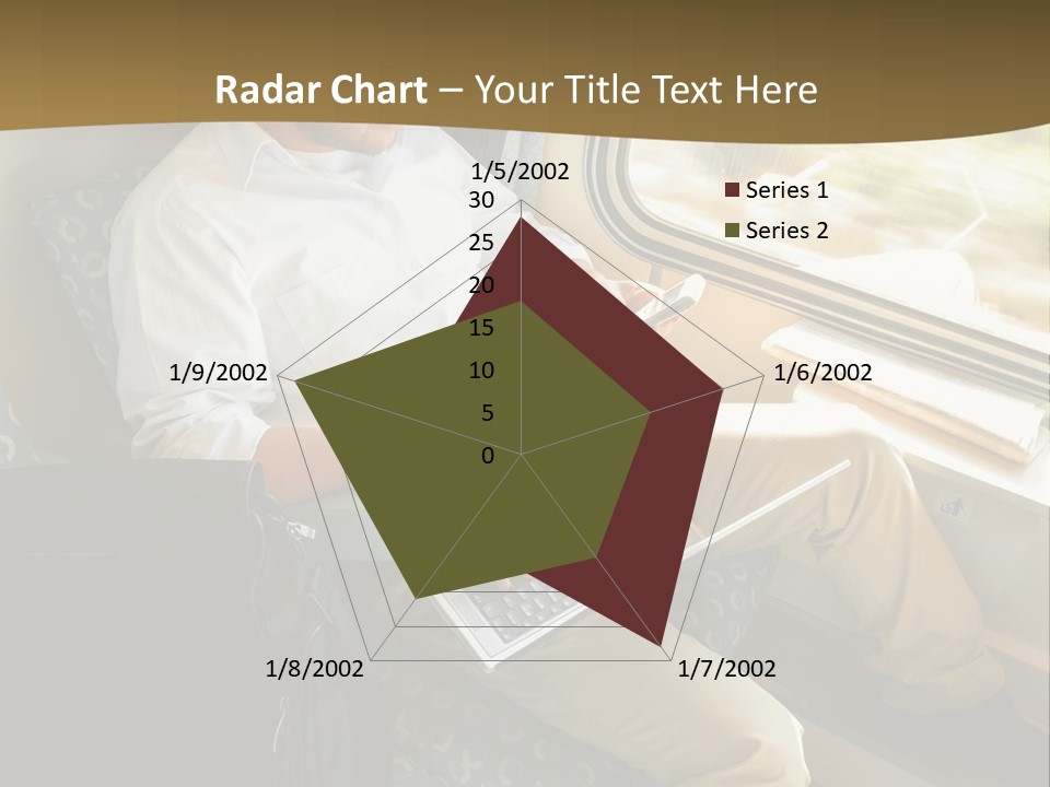 A Man Sitting On A Train Using A Laptop PowerPoint Template
