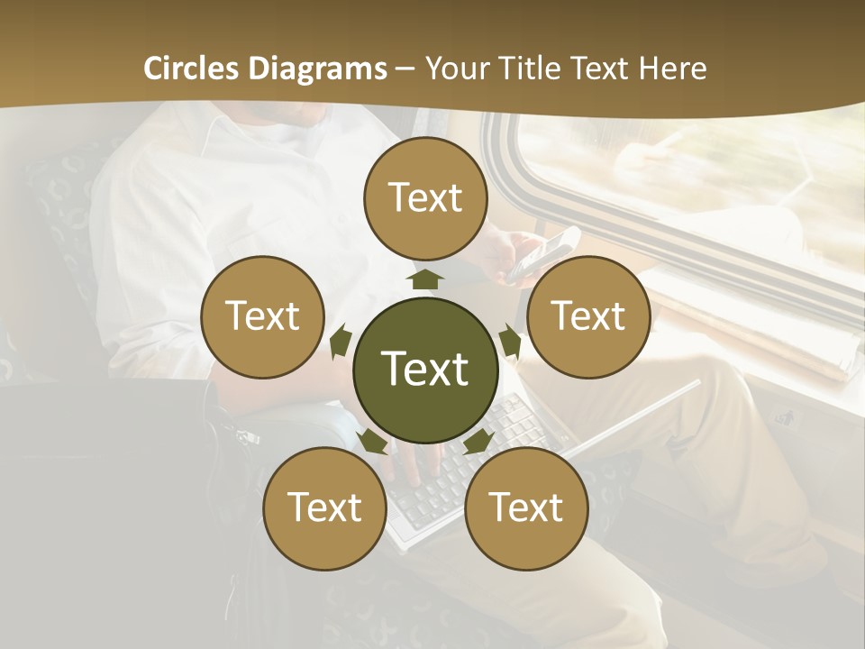 A Man Sitting On A Train Using A Laptop PowerPoint Template