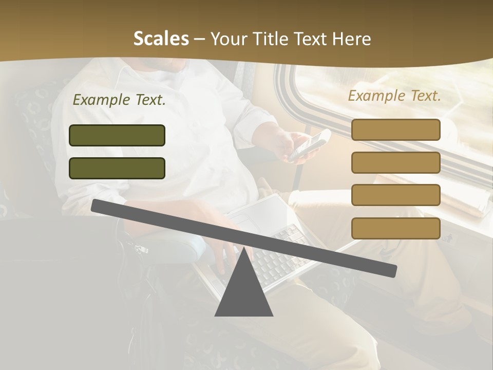 A Man Sitting On A Train Using A Laptop PowerPoint Template