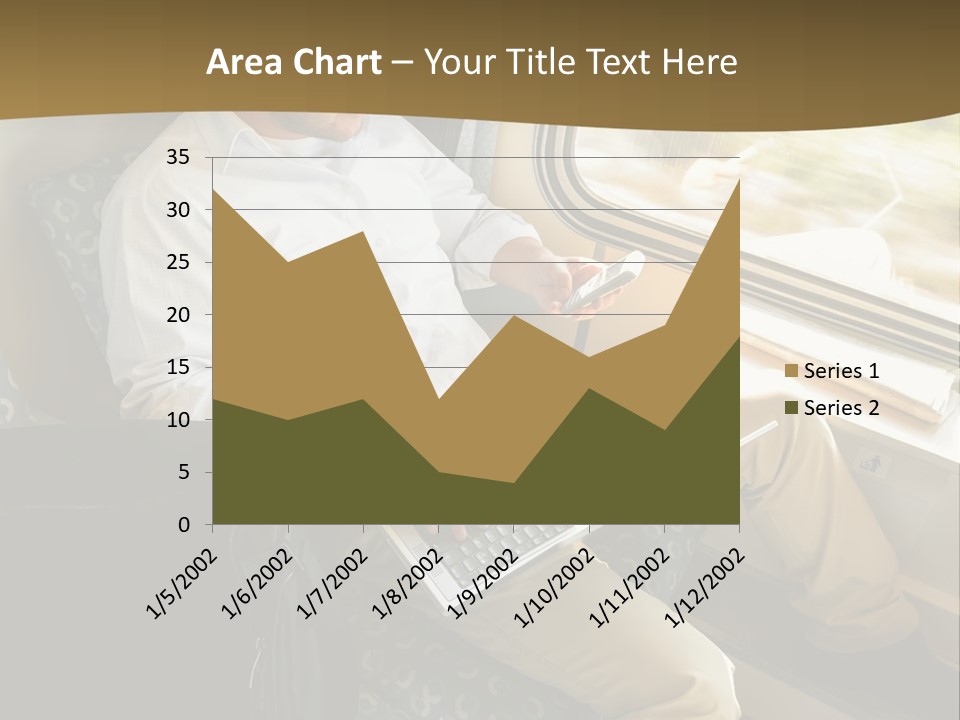 A Man Sitting On A Train Using A Laptop PowerPoint Template