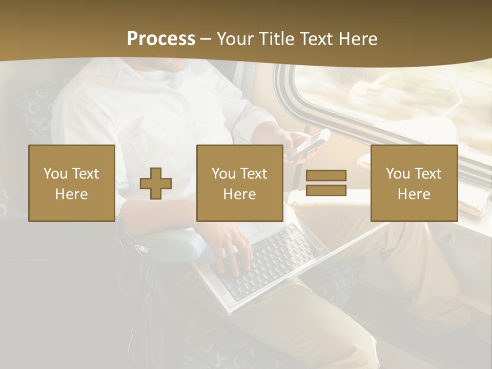 A Man Sitting On A Train Using A Laptop PowerPoint Template