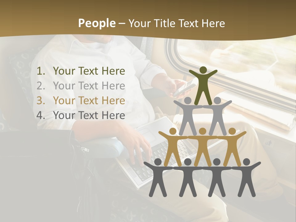 A Man Sitting On A Train Using A Laptop PowerPoint Template