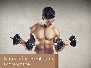 A Man Holding Two Dumbs In His Hands PowerPoint Template