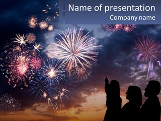 Two People Are Looking At Fireworks In The Sky PowerPoint Template