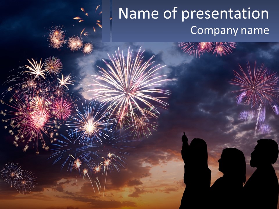 Two People Are Looking At Fireworks In The Sky PowerPoint Template