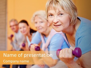 A Group Of Older Women Exercising With Dumbbells PowerPoint Template
