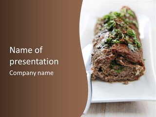 A Piece Of Meat On A Plate On A Table PowerPoint Template