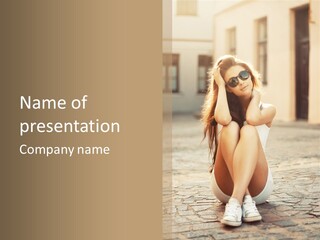 A Woman Sitting On The Ground With Her Hands Behind Her Head PowerPoint Template