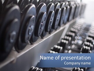A Row Of Dumbbells In A Gym Powerpoint Template PowerPoint Template