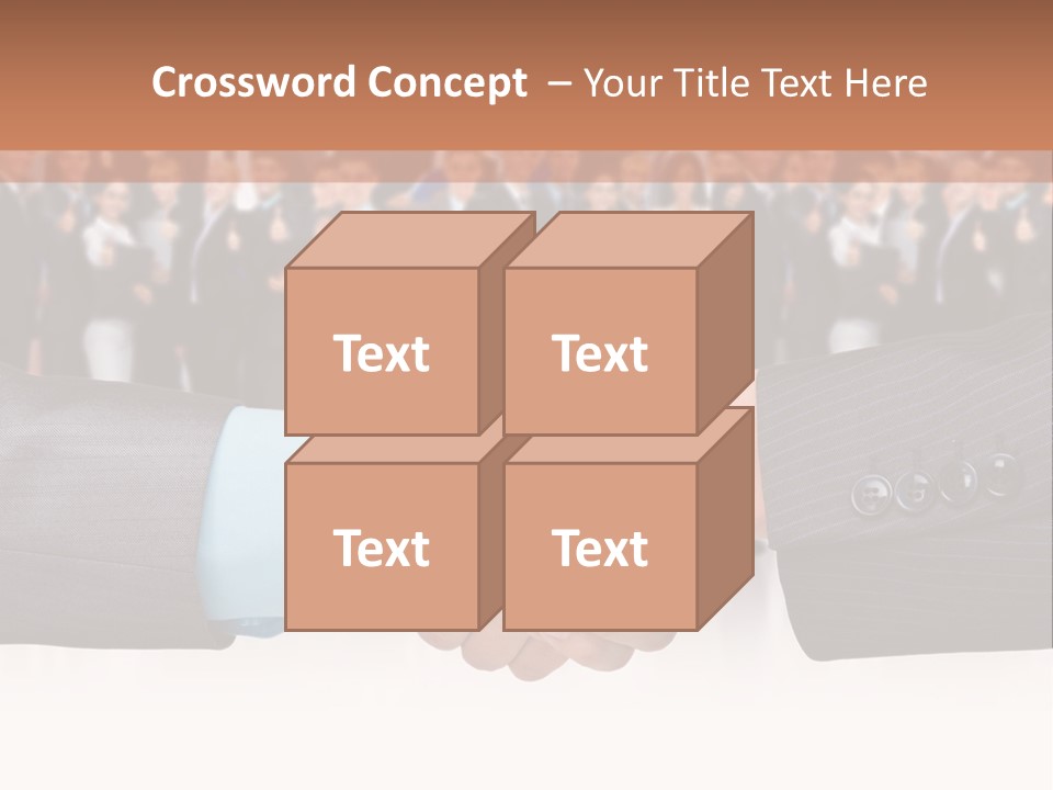 Two Men Shaking Hands In Front Of A Group Of People PowerPoint Template