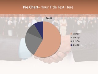 Two Men Shaking Hands In Front Of A Group Of People PowerPoint Template