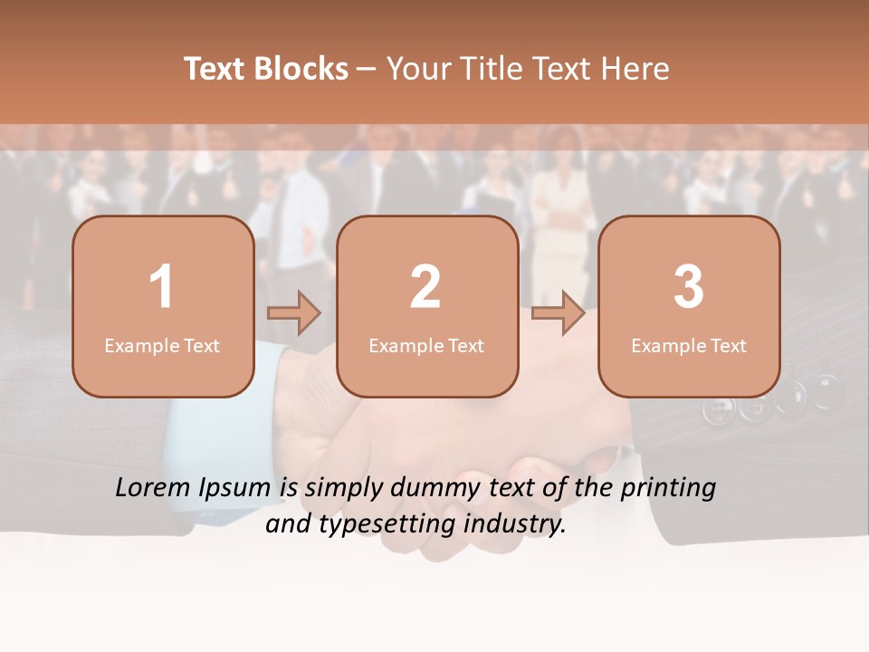 Two Men Shaking Hands In Front Of A Group Of People PowerPoint Template