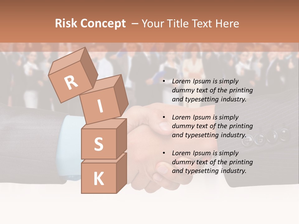 Two Men Shaking Hands In Front Of A Group Of People PowerPoint Template