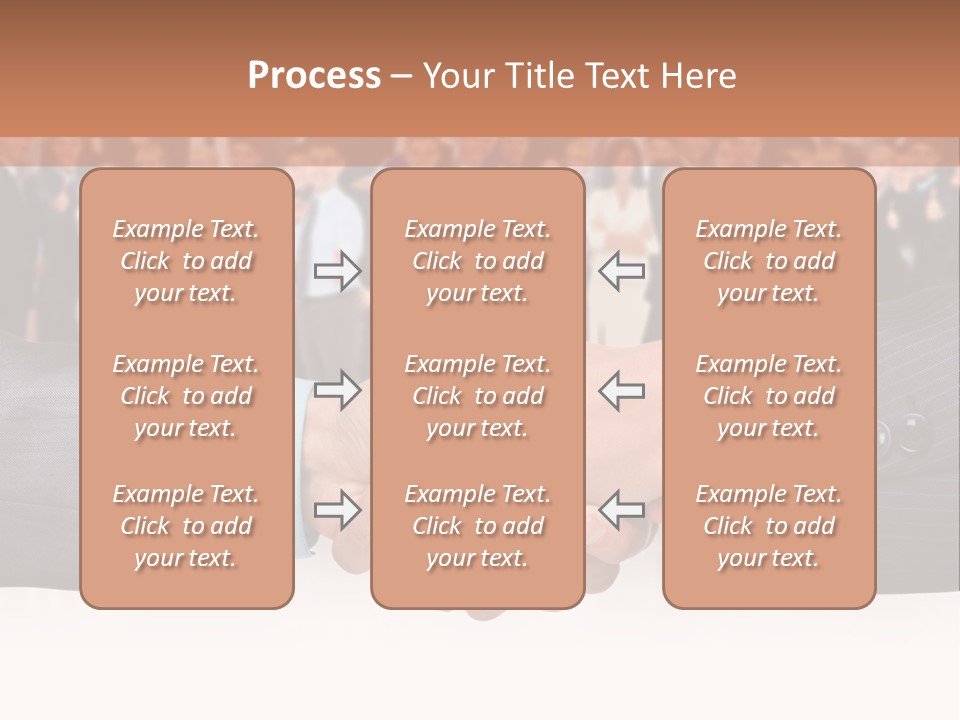 Two Men Shaking Hands In Front Of A Group Of People PowerPoint Template