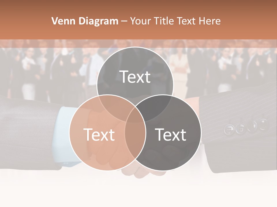 Two Men Shaking Hands In Front Of A Group Of People PowerPoint Template