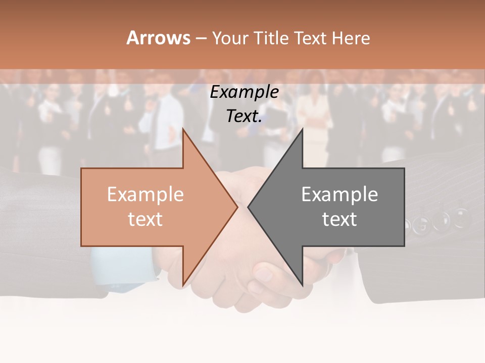 Two Men Shaking Hands In Front Of A Group Of People PowerPoint Template