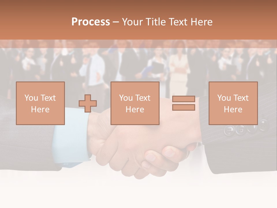 Two Men Shaking Hands In Front Of A Group Of People PowerPoint Template