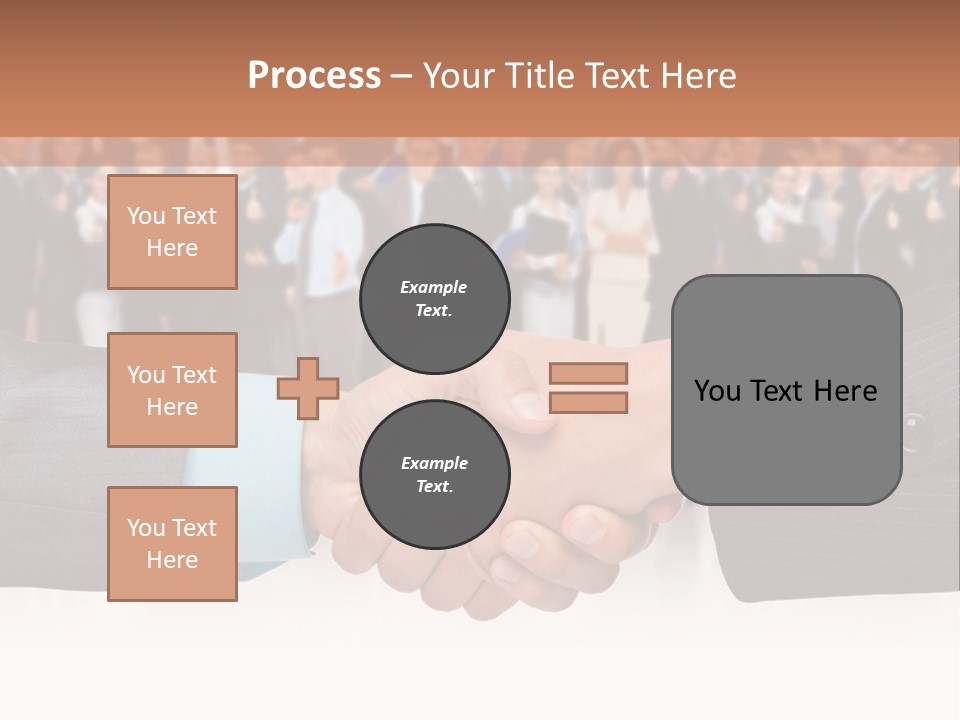 Two Men Shaking Hands In Front Of A Group Of People PowerPoint Template
