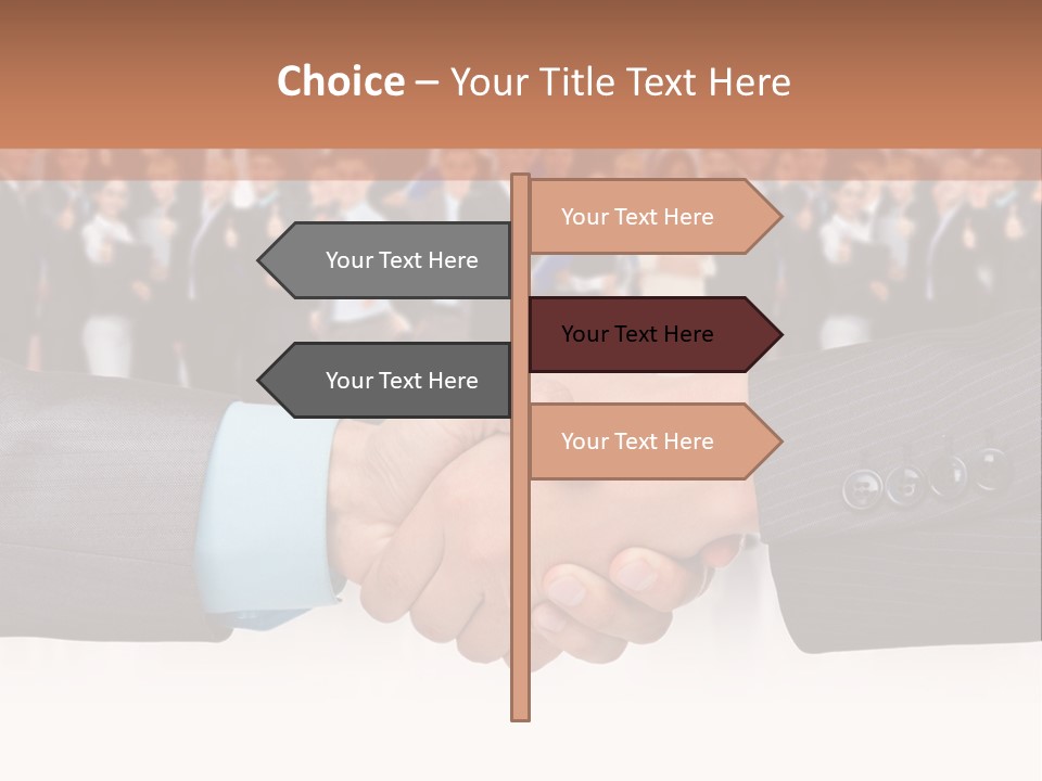 Two Men Shaking Hands In Front Of A Group Of People PowerPoint Template